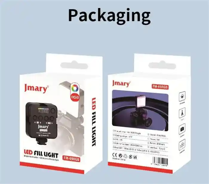 Jmary FM-69RGB Rechargeable Mini RGB Light built-in 2000mAh rechargeable battery with Type-C charging interface